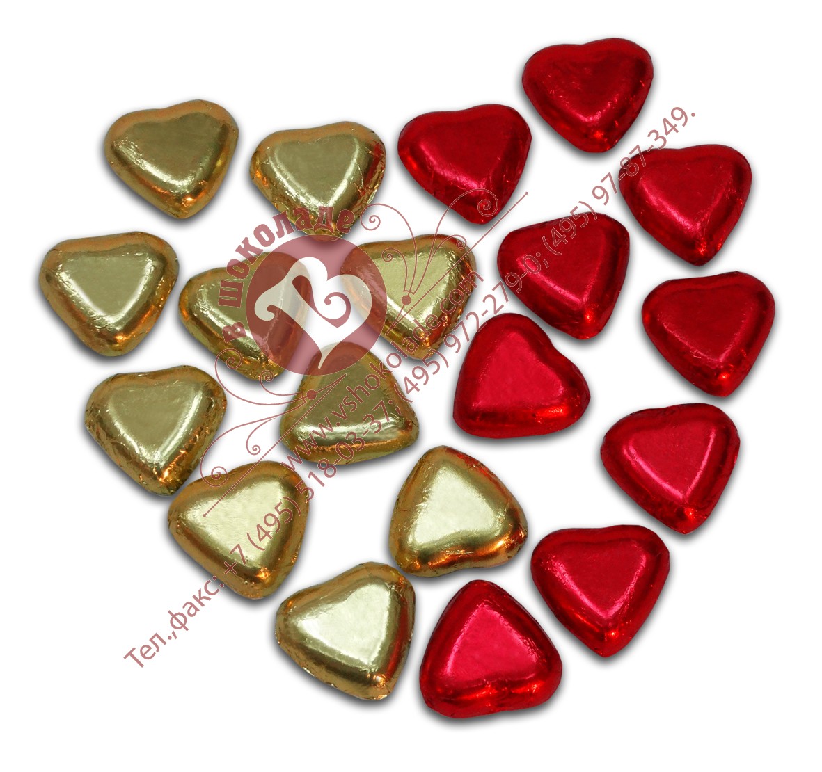 Шоколадный набор из сердечек в фольге на праздник 8 марта