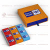 Набор шоколада с логотипом 27 плиток 5 г в коробке из жесткого картона с ручкой «петля» из шелковой ленты