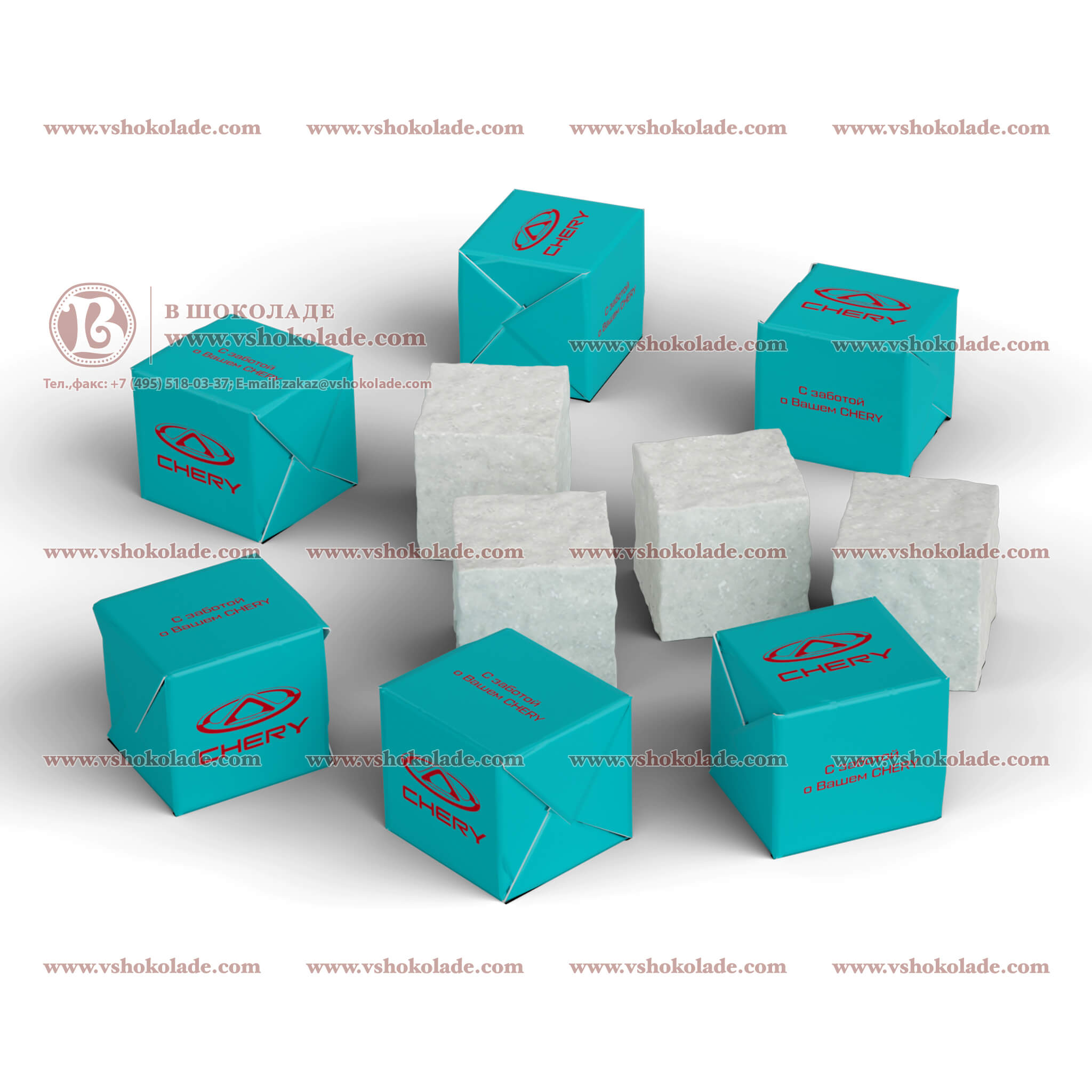 Сахар рафинад с логотипом. Кусковой, в формате кубика упакованного в брендированную обертку