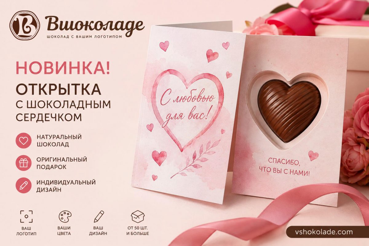 Открытка с шоколадным сердечком